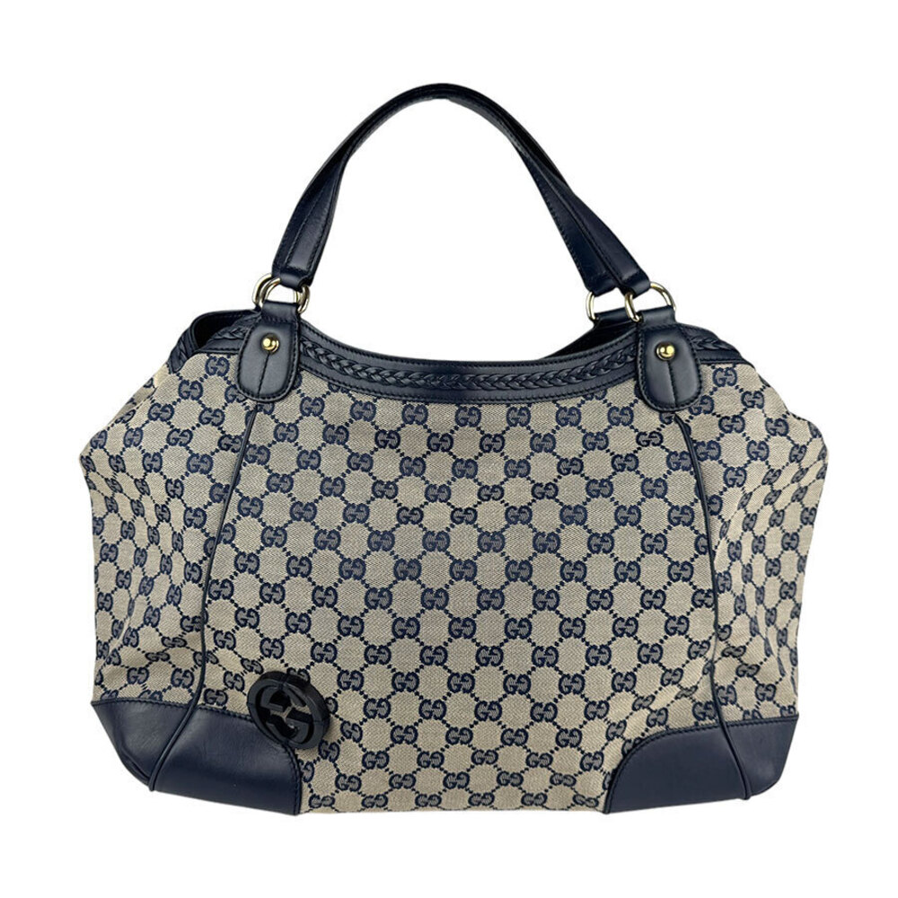 Gucci Navy GG Canvas Leather Handbag Blue - Picture 2 of 5